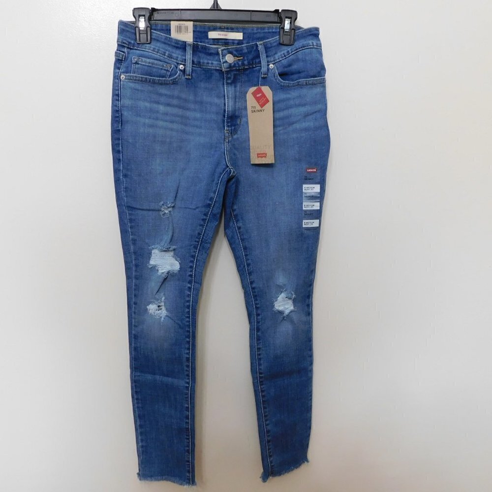 JR26 Levi's Hawaii Blue Women's 711 Fringe Cuff Mid-Rise Skinny Jeans  29 x  30